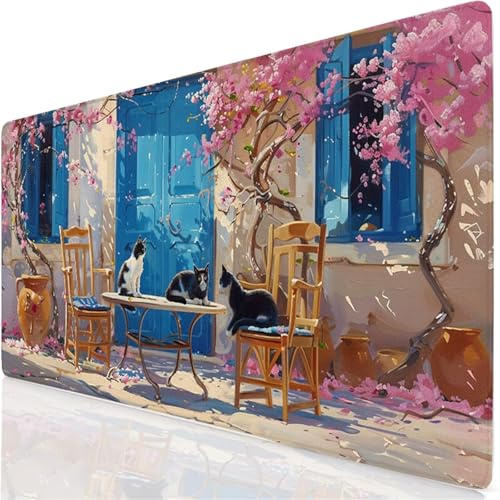 Tapis de Souris XXL 1500x800x3mm Grand Tapis de Souris Fleurs De Cerisier Mouse Pad Tableau Sous Main Bureau, Bords Cousus, Base en Caoutchouc Antidérapante, Accessoire Bureau pour Gamer,Maison YG-409