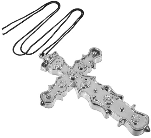 OFFIGAM Silberne Kunststoff Kreuz Halskette für Damen und Herren Feines Halloween Cosplay Accessoire Schick und Zart im Einzigartigen Design