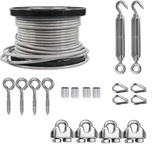 NEWFUN Tendeur Cable, Kit de Suspension de Lumière, Kit de Tension de fil M6 avec Câble Enduit de PVC 5mm,pour Kit de Garde Corps,Fil a linge,Plantes Grimpantes