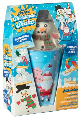 Create Your Own Christmas Milkshake Set - Includes: 1 X Strawberry Flavour Milkshake Mix, 1 X Candy Drizzle, 1 X Candy Cane, 1 X Christmas Cup & Straw, 1 X Santa Mallows Lollipop (Bubblegum)
