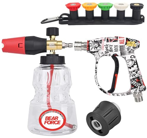 BEAR FORCE Pistola a spruzzo per idropulitrice M22-ID14 mm e 0,6 cm, connettore rapido, lancia per schiuma a neve, set da 1 l, per idropulitrice Kar-cher K1 K2 K3 K4 K5 K6 K7, lavaggio auto, pulizia