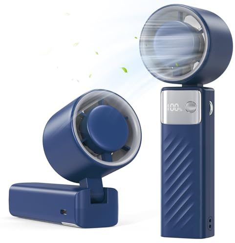 Mini Ventilatore Portatile USB - 199 Velocità Regolabili, Batteria 4000mAh Autonomia 20 Ore, Pieghevole 115°per Uso Mano/Scrivania, Display LED con Cordino, Ventilatore per Viaggi Ufficio Trucco