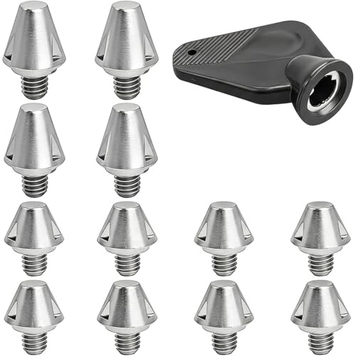 SHYSBV M6 Thread Football Boot Studs Set Compatible adidas - 4x14mm + 8x10mm Aluminium Screw-in Studs for Soft Ground (SG) Rugby & Football Boots(with Spanner) Silver