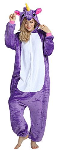 Missley Einhorn Pyjamas Kostüm Overall Tier Nachtwäsche Erwachsene Unisex Cosplay (Lila, S)