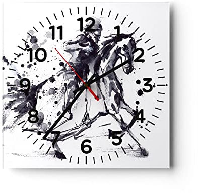 Modern Wanduhr Pferd Ritter Geschichte Reiten 40x40cm Quadrat Groß Wand Uhr Glas Analog Zimmeruhren Küche Büro Wohnzimmer Glasuhr Wall Clock Dekoration Design Wanddekoration Küchenuhr C4AC40x40-2985