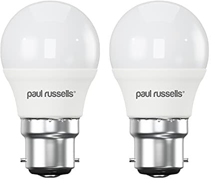 paul russells LED Light Bayonet Cap B22, 60w Equivalent, 6.5W 806LM LED Bulbs, 6500K Bright Daylight, Mini Globe Frosted G45 BC Golf Ball Energy Saving (Not Dimmable) Lightbulbs, 2 Pack
