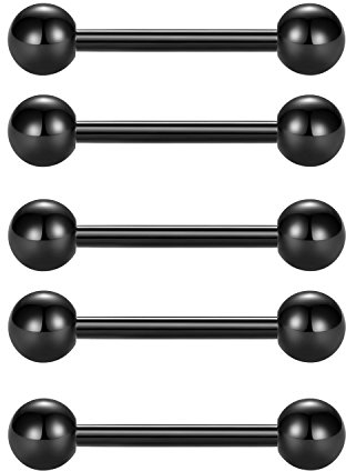 FECTAS 5 pcs 14G Acier Chirurgical Piercing Langue Teton Piercing Barre Set Bijoux 12/14/16mm