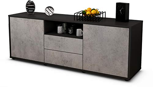 Stil.Zeit TV Schrank Lowboard Ameriga, Korpus anthrazit matt, Front Industrie-Design Beton (135x49x35cm), Push to Open Technik & Leichtlaufschienen