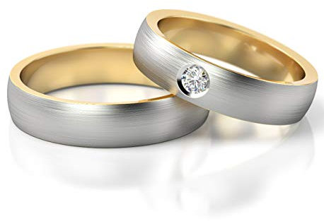 JC Gold Trauringe - Gelbgold Weißgold Eheringe Bicolor inklusive Steine und Gravur im Paarpreis PL249 (14 Karat (585) Bicolor)