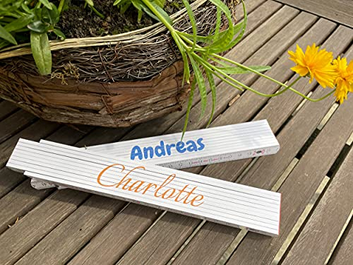 Personalisierter Zollstock mit Namen – 2 Meter aus Buchenholz, wetterfest & wischfest – Perfektes Geschenk für Ihre Liebsten oder besondere Menschen