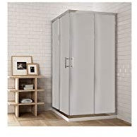 Cabine de douche carrée à deux côtés fixes et deux portes coulissantes, hauteur 195 cm, verre translucide 90 x 90 cm, 2 cm de composition 88-90 cm