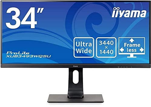 iiyama XUB3493WQSU-B1 34 Inch ADS-IPS with HDR,4ms,21:9 Ultra Wide 3440 x 1440 ,FreeSync ,400 cd/m² Brightness,2x HDMI,1 x DisplayPort,2 x USB,2 x 5W Speakers,HA Stand