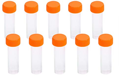 Juego de Tubos de ensayo de plástico 10Pcs 5ml Contenedor de Muestra Botella Vial Tornillo Sello Tapa Paquete Laboratorio Químico Suministros experimentales con Junta de Silicona