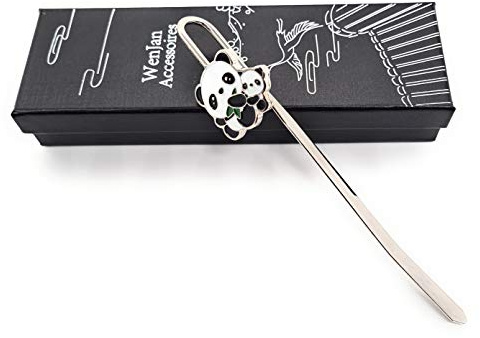 Lesezeichen Metall ca.14.2cm lang, leicht & edel mit süßen Panda Designs in Geschenkbox (Mutter-Kind Panda zum Muttertag/Vatertag)