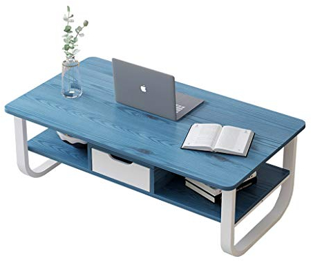 MYBA Couchtisch Moderne Minimalist Platz Holzplattencouchtisch mit Schublade Doppel Einlagerseite Tabelle Thick Stahlrohr Teetisch Beistelltisch (Color : Blue)