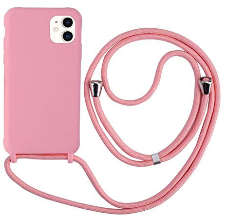 MEVIS Schutzhülle kompatibel mit iPhone 11, Schutzhülle aus TPU-Silikon mit Kordel – Dunkelrosa