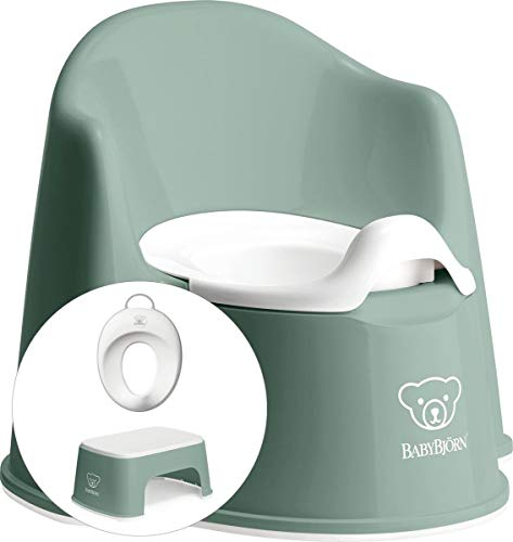BABYBJÖRN Töpfchentraining Startpaket: Topfstuhl, Tritthocker und Toilettensitz – tiefgrün weiß