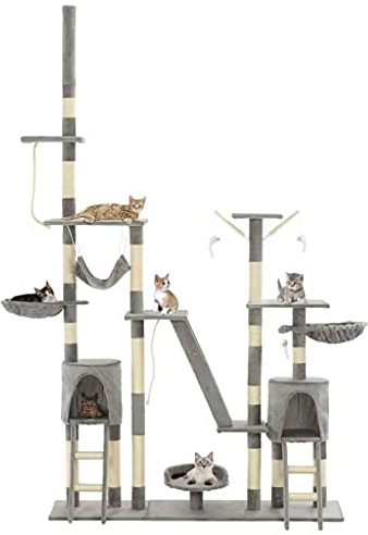 Ksodgun Katzen-Kratzbaum mit Sisal-Kratzsäulen höhlen Spielhaus Spielzeug Kletterbaum Klein Katzenmöbel für Grosse Katzen 230-250 cm Grau