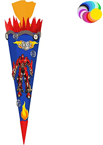 alles-meine.de GmbH Bastelset - Schultüte Farbe & Größe wählbar 70/85 / 100 cm - Roboter - Transformer - inkl. Name - Farbe frei wählbar - Bastelschultüte - Zuckertüte zum ..