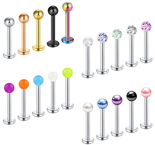 vcmart 20stk Labret Lippenpiercing Stecker 1,2mm Monroe Medusa Helix Tragus Stud 6/8/10/12mm Edelstahl Piercing