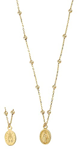 JC Trauringe Echt Gold Rosenkranz-Kette mit Mutter Maria-Anhänger und polierte Kugeln in 585 Gelbgold Kettenanhänger 14 Karat Schmuck 8297