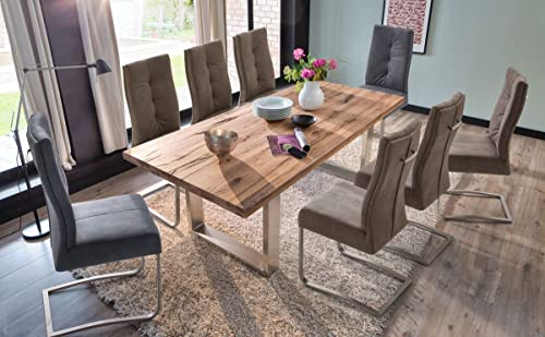 expendio Essgruppe Carson Eiche Bassano massiv 180x76x100 cm + Schwingstühle Salvina 1 Sand grau Tischgruppe Esszimmer