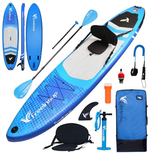 Freein SUP Aufblasbares Stand Up Paddle Board mit Kajak Sitz, SUP Boards für Erwachsene 335x84x15cm Stand-Up Paddling ISUP Zubehör Pump Adapter, SUP Kajak Paddel