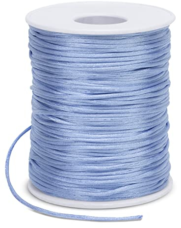 LEREATI Satin Cord 1.5mm x 100m Nylon Cord Bracelet Thread, Rattail Silk Beading Thread Jewellery String for Making Bracelet, Necklace, Chinese Knot, DIY Crafts (Light Blue)