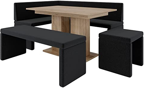 Eckbank Akiko mit Tisch und Bänken - Eckbankgruppe für Ihrem Esszimmer, Küche modern, Sitzecke, Essecke. Perfekt für Küche, Büro und Rezeption. Solide Verarbeitung (INARI 100, 168x128 Links)