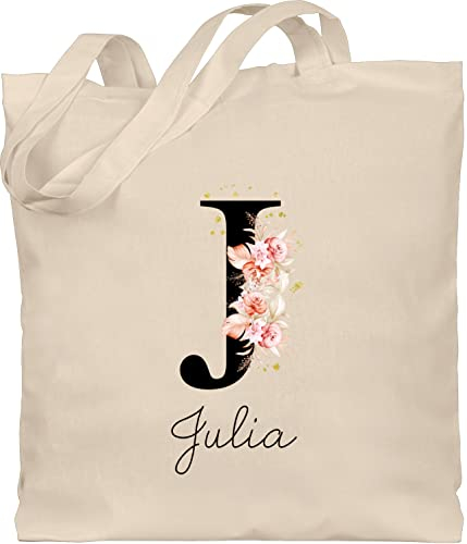 Baumwolltasche - Initialen - Buchstabe - Unisize - Naturweiß - anfangsbuchstabe buchstaben j stoffbeutel personalisierter jutebeutel wechselwäsche beutel kita personalisierte personalisiertes