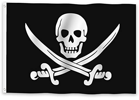 YongFoto Piratenflagge, 1,8 x 3 m, Jolly Roger, Totenkopf, Skelette, Knochen, gekreuzte Schwert, Flaggen, Banner für draußen, Zuhause, Garten, Veranda, Halloween, Party, Dekoration mit 2 stabilen