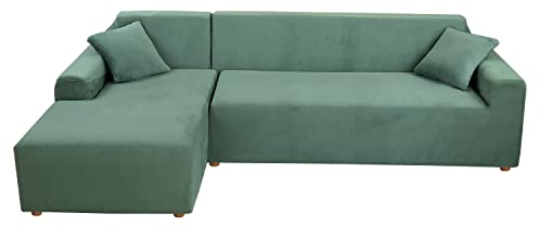 Mingfuxin L-förmige Sofa-Schonbezüge, Stretch-Pannesamt-Couchbezüge, dicker Plüsch-Ecksofabezug, Schutz mit 2 Kissenbezügen für 3-Sitzer + 3-Sitzer, L-Typ-Schnitt-Sofa-Couch