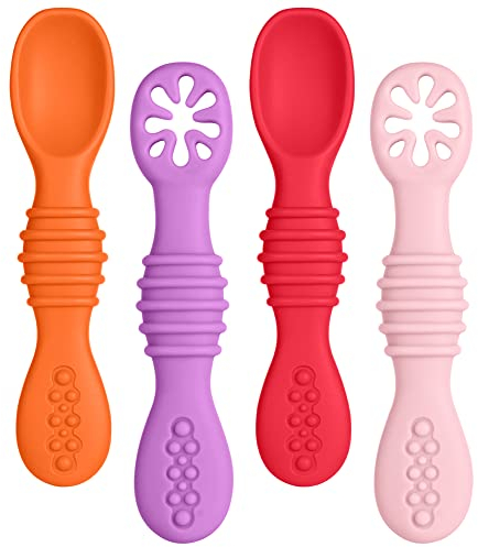 Vicloon Cuillère en Silicone pour Bébé,4PCS Cuillères Bébé Apprentissage Ustensile d'apprentissage Adapté à Dentition Première Étape Recommandé par Les Experts Sevrage