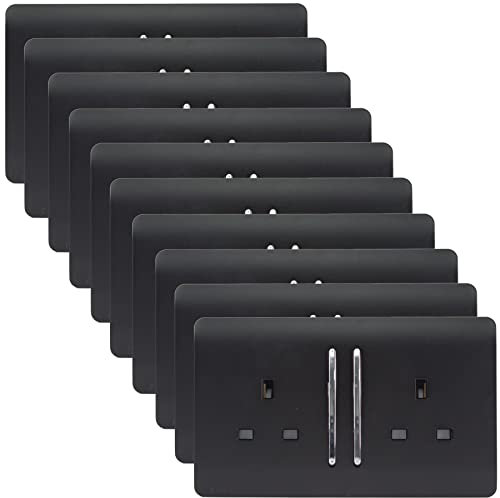 Trendi 2 Gang Artistic Modern Glossy 13 Amp Switched Tactile Plug Socket White (10 Pack)