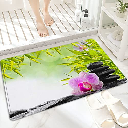 Badematte, rutschfest Waschbar Badezimmerteppich 60x100 cm,Spa-Konzept mit Zen-Steinen und Orchidee,Badvorleger mit Wasserabsorbierenden, Weichen Mikrofasern für Badewanne, Dusche und Badezimmer