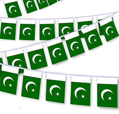 30 Stück Pakistanische Flaggenschnur, 90 m Pakistanische Wimpelkette, Dekorationsbanner für Außen- und Innenbereich, Terrasse, Hofdekoration