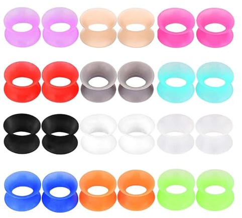 CHARMONLINE 24PCS Soft Silicone Ear Gauges Flesh Tunnels Plugs Stretchers Expander Double Flared Flesh Tunnels Ear Piercing Jewelry for Women Men (2g(6mm))
