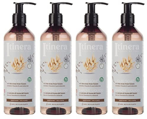 ITINERA Beruhigende Flüssigseife mit venezianischem Hafer, 95% natürliche Inhaltsstoffe 370 ml 4 stück