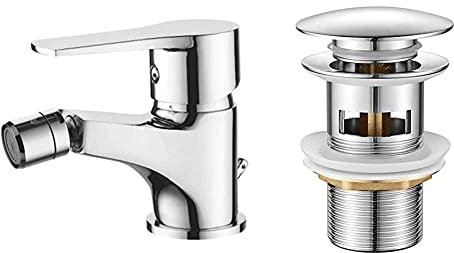 Ibergrif Star, Single Lever Bathroom Mixer Bidet, Basin Tap, Chrome, M15057 & M20502 Pop Up Sink Plug Replacement, Basin Waste, Slotted Click Clack Waste with Overflow