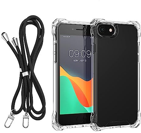 kwmobile Crossbody Case Compatible with Apple iPhone SE (2022) / iPhone SE (2020) / iPhone 8 / iPhone 7 Case - Polycarbonate/TPU Phone Cover with Strap - Transparent/Black