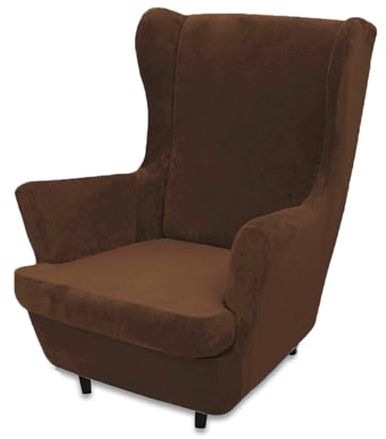 Ohrensessel Überzug Ohrensessel Bezug Samt 2-Teilig,Sessel-Überwürfe Ohrensessel Sesselbezug,Elastisch Ohrensessel Schonbezüge Bezug,Stretch Tiger Stuhlbezug mit Armlehne Hohe Rückenlehne,Dark Brown