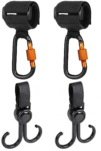 Pram Hook Clips with Lock - 4Pcs Heavy Duty Stroller Hook Clips Buggy Clips, Baby Bag Clips Pushchair Hooks for Mommy Diaper Bag, Pushchair, Shopping Grocery, Backpack Stroller Organiser