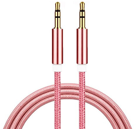 Jack to Jack 3.5mm Premium Auxiliary Nylon Male to Male Audio Cable, Headphone Aux Cable Audio Stereo lead, Compatible with Microphone Headset Earphone Speaker Phone Laptop PC TV Car Mp3. (Pink)