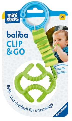 Ravensburger 4592 baliba Clip & Go - Flexibler Ball mit Befestigung für Greif- und Beißspaß unterwegs - Baby Spielzeug ab 0 Monaten - grün