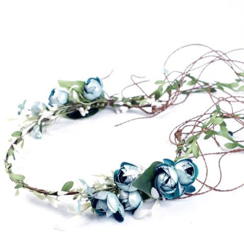 Damen Mädchen Blumenkranz Blume Krone Stirnband,Braut Blumen Stirnbänder Kopfschmuck Haarbänder Floral Girlande Haarschmuck Blumenkränze,Für Festival Party Hochzeit Zeremonie Strand,Blau