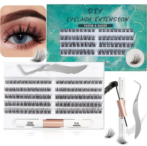 Lucoss Wimpern Extensions Set, 120pcs Wimpern Cluster Wimpernverlängerung Set, Lash Extension Set Und Wimpern Kleber Bond & Seal Und Wimpernpinzette