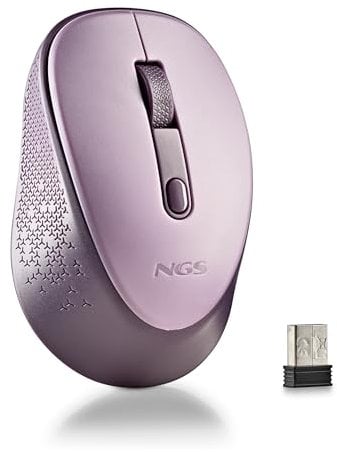 NGS Dew Lilac – Ratón Óptico Inalámbrico, Ratón Ergonómico, Ratón Inalámbrico Silencioso para Portátil, Alta Precisión con Nano Receptor, para Ambidiestros, dpi Ajustable 800/1600, Plug and Play