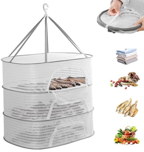 3 Strati Rete di Essiccazione per Erbe, Pieghevole Essiccatore per Erbe Aromatiche, Rete di Essiccazione Sospesa, Rete di Essiccazione per Piante Con Chiusura Lampo, per Vestiti, Fiori, Erbe, Frutta