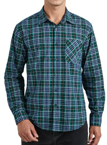 Enlision Homme Chemise à Carreaux Manches Longues Boutonnées Décontractées Chemises Bûcheron Hommes Bleu Marine Vert avec Poches Coupe Régulière M