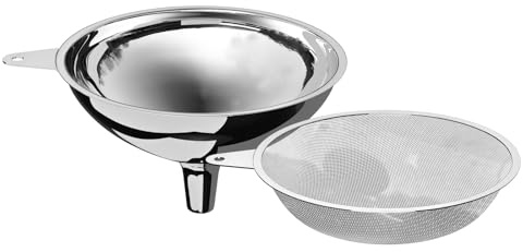 Serinar Embudo grande de acero inoxidable con filtro (boca de 5.7 x 0.55 pulgadas) y filtro de alimentos de acero inoxidable de malla 50 para botellas, aceite, jugo, café, miel, leche